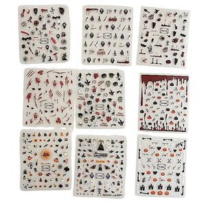 9 Sheets Nail Art Halloween Stickers Decals Scary Film Characters Self-Adhesive
